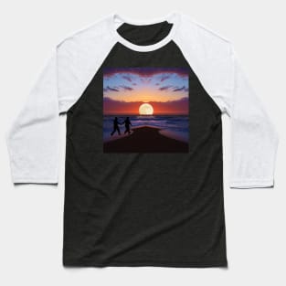 Valentine Wall Art - Cosmic date setting moon by the sea - Unique Valentine Fantasy Planet Landsape - Photo print, canvas, artboard print, Canvas Print and T shirt Baseball T-Shirt